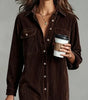 Straight Midi Shirt Dress with Long Sleeves in Corduroy for Women