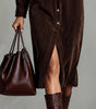 Straight Midi Shirt Dress with Long Sleeves in Corduroy for Women