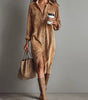 Straight Midi Shirt Dress with Long Sleeves in Corduroy for Women