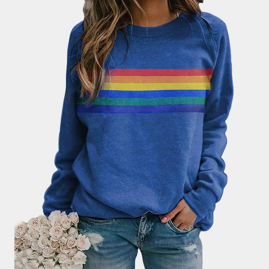 Long-sleeve colorful striped sweatshirt for women