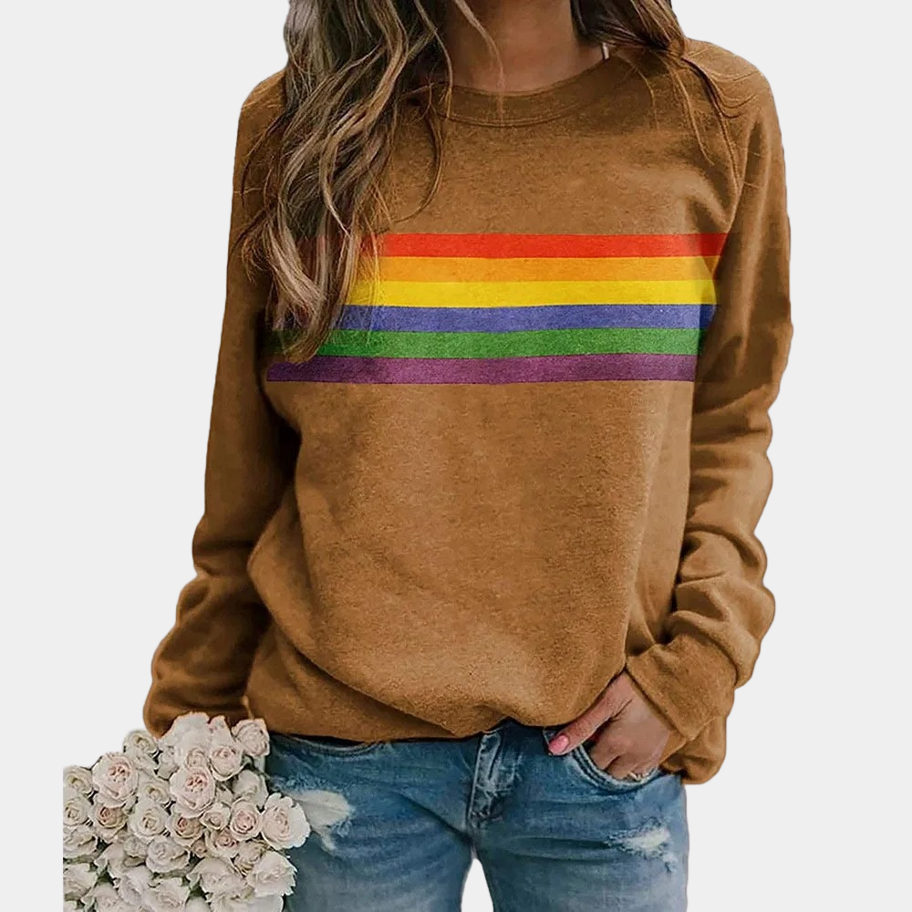 Long-sleeve colorful striped sweatshirt for women