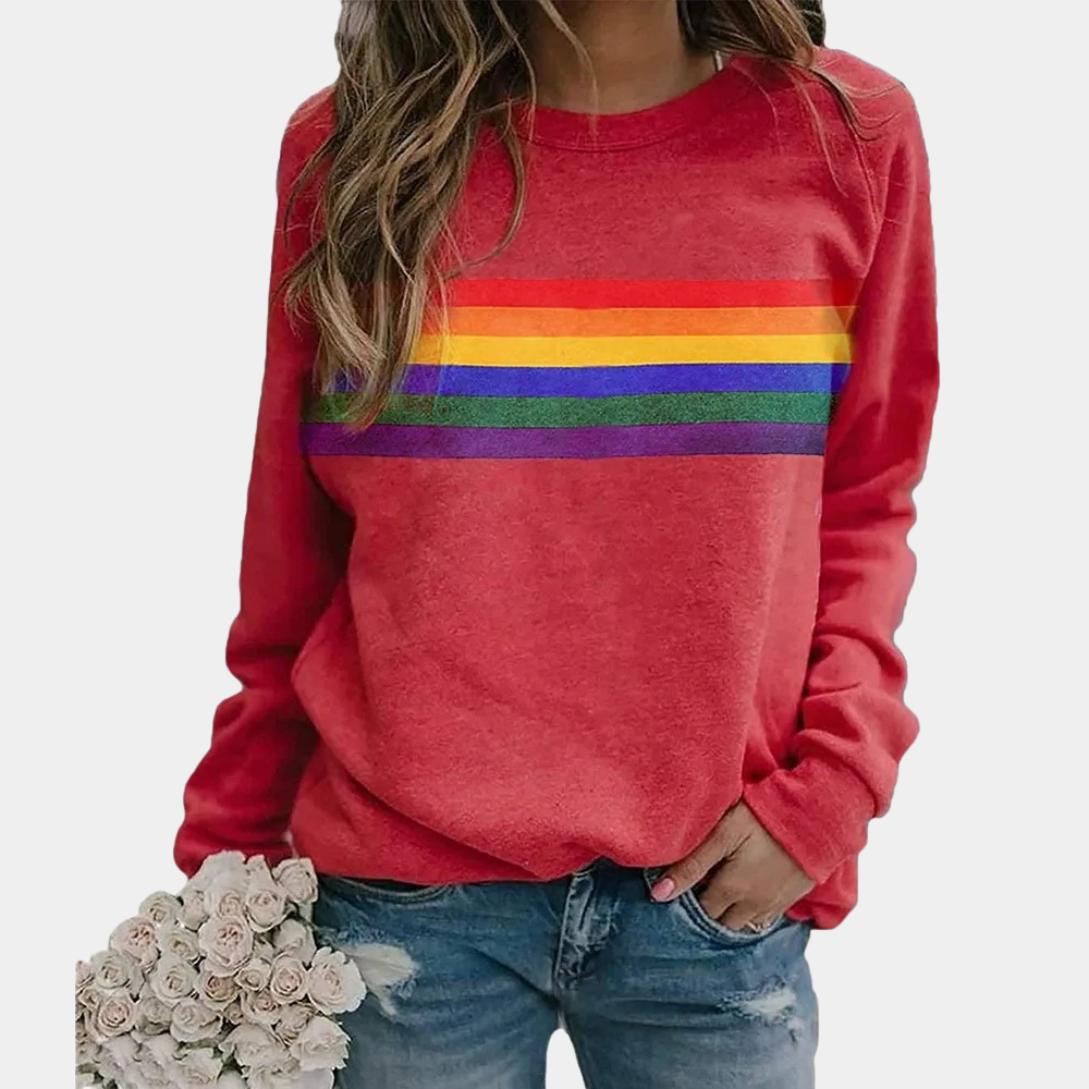 Long-sleeve colorful striped sweatshirt for women