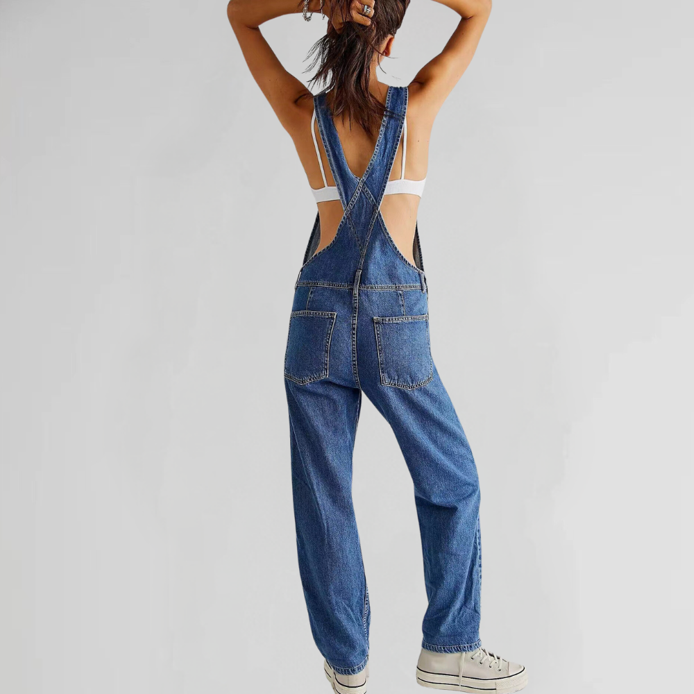 Cross-Back Denim Overalls for Women