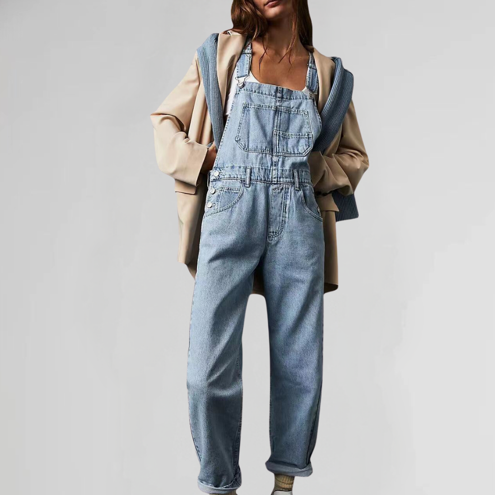 Cross-Back Denim Overalls for Women