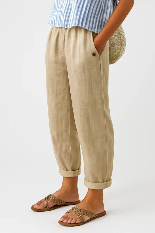 High-Waisted Wide-Leg Cotton and Linen Pants for Women