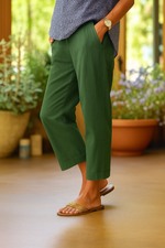 Straight cotton and linen pants for women