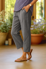 Straight cotton and linen pants for women