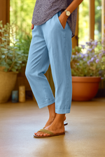 Straight cotton and linen pants for women