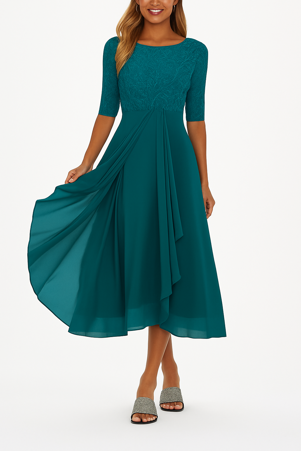 Flared Midi Lace Dress for Women | Perfect for Everyday Wear