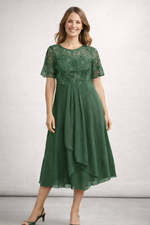 Midi Lace and Chiffon Dress for Women