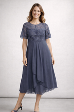 Midi Lace and Chiffon Dress for Women