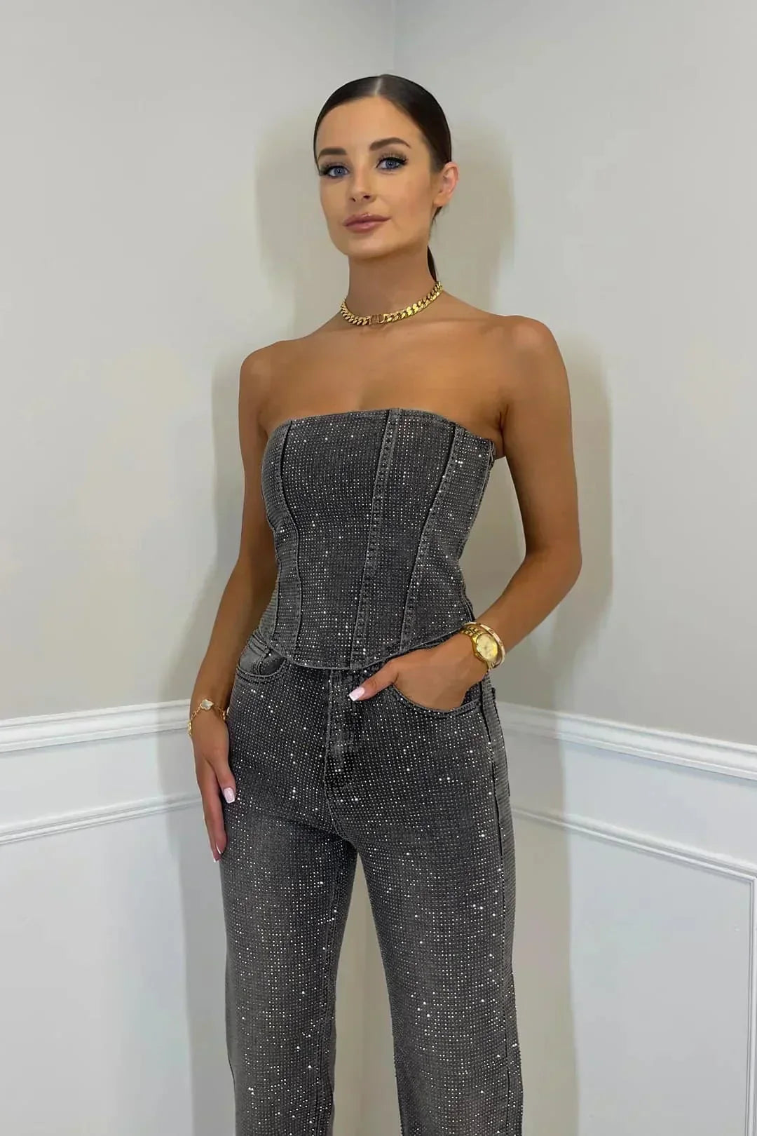 Strapless wide-leg jumpsuit for women