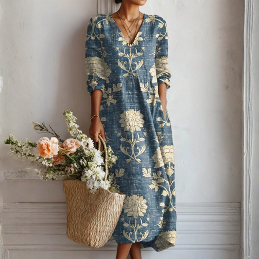 Printed Long Polyester Dress for Women