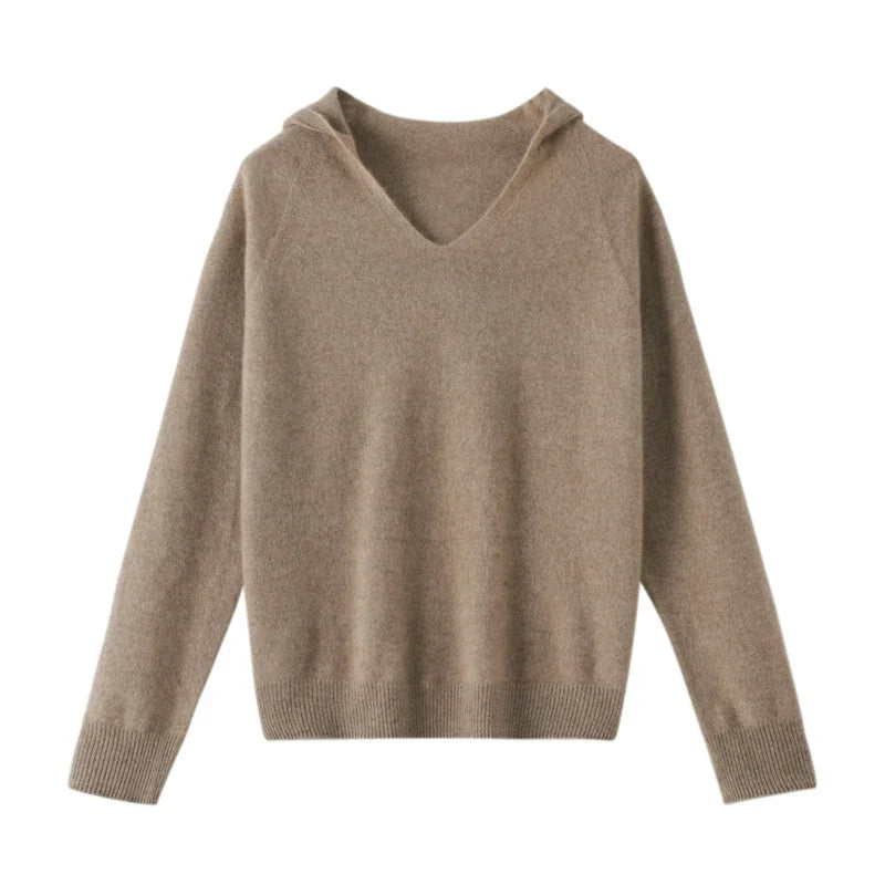 Wool Hoodie with V-Neck for Women