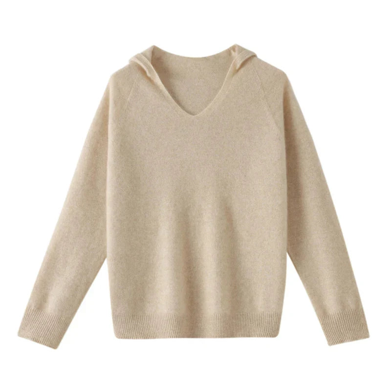 Wool Hoodie with V-Neck for Women