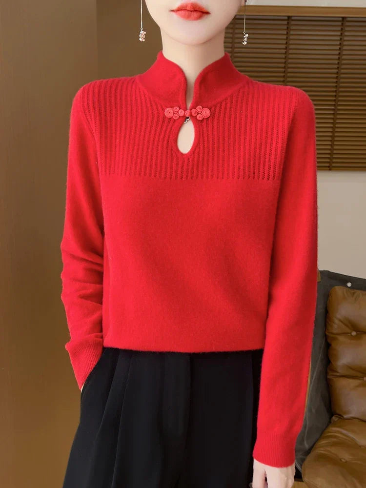 Wool Sweater with High Collar for Women