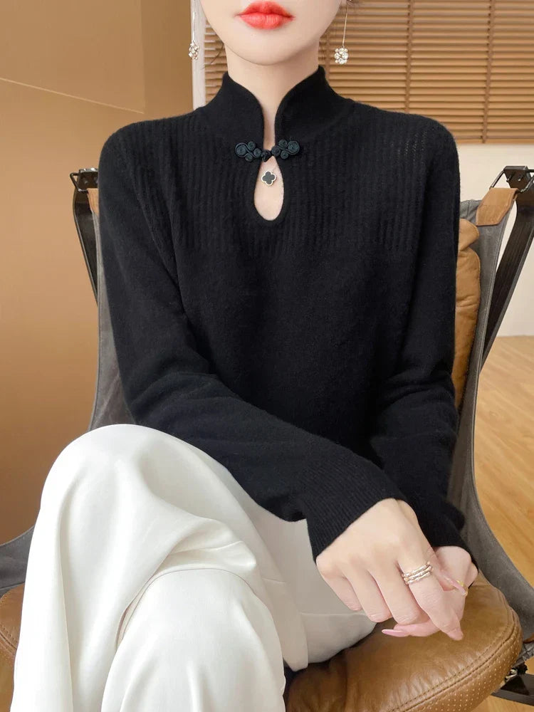 Wool Sweater with High Collar for Women