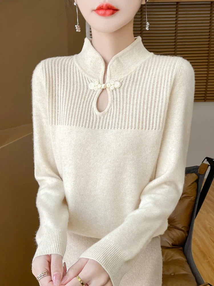 Wool Sweater with High Collar for Women
