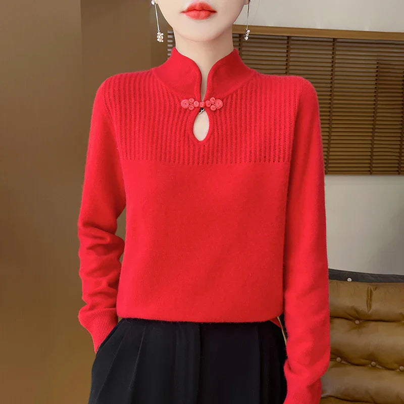 Wool Sweater with High Collar for Women