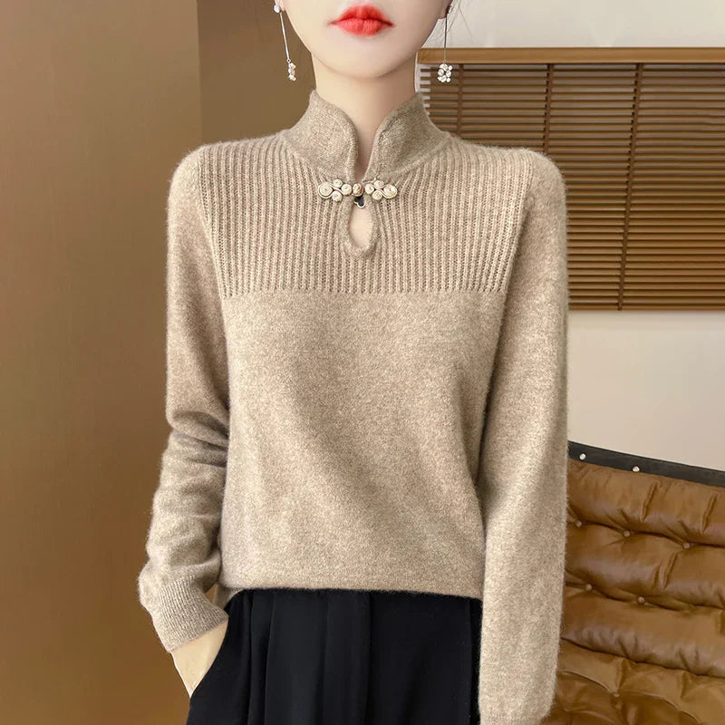 Wool Sweater with High Collar for Women