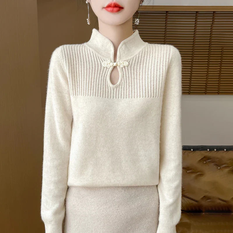 Wool Sweater with High Collar for Women