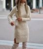 Fitted Short Long-Sleeve Sweater Dress with Turtleneck for Women