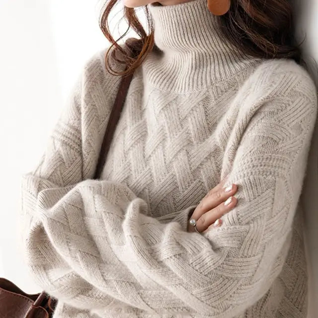 Oversized Twisted Long Sleeve Turtleneck Sweater for Women