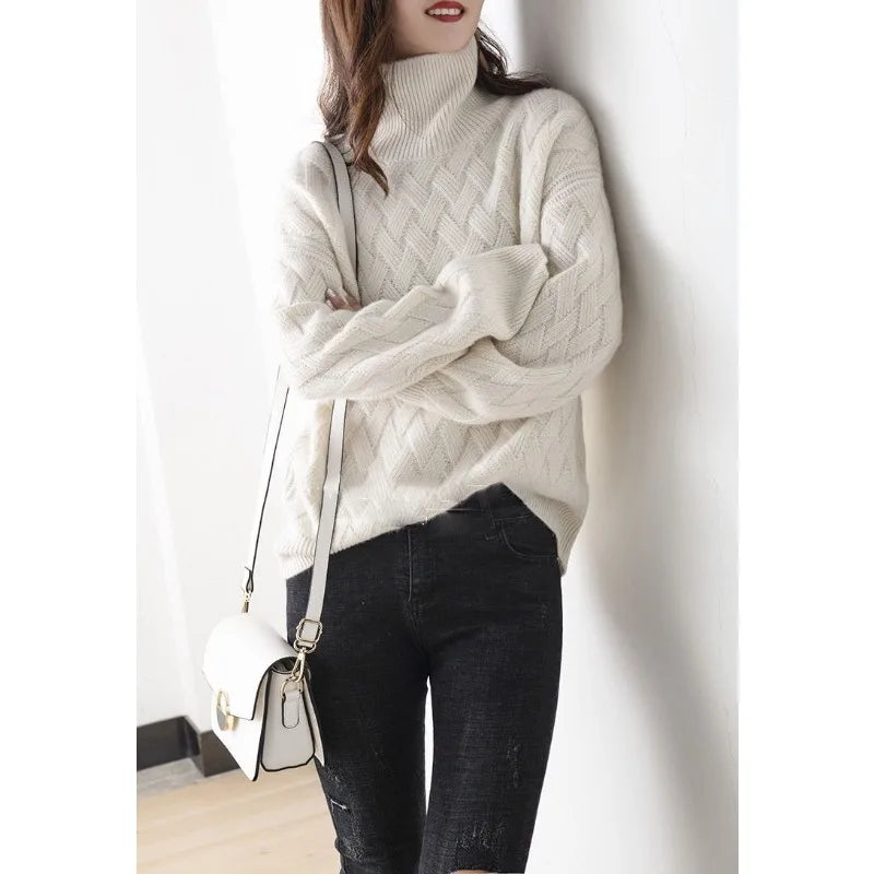 Oversized Twisted Long Sleeve Turtleneck Sweater for Women