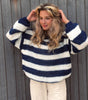 Striped Chunky Knit Long Sleeve Round Neck Sweater for Women
