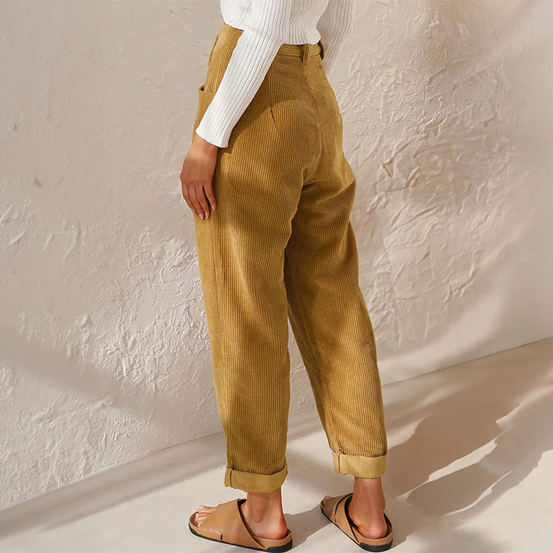 High Waist Corduroy Carrot Cut Pants for Women