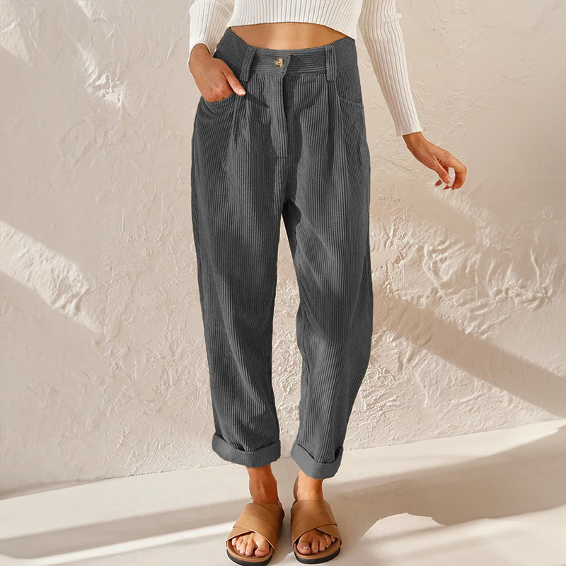High Waist Corduroy Carrot Cut Pants for Women