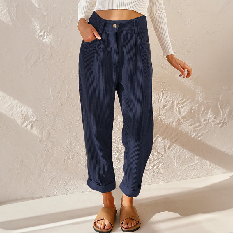 High Waist Corduroy Carrot Cut Pants for Women