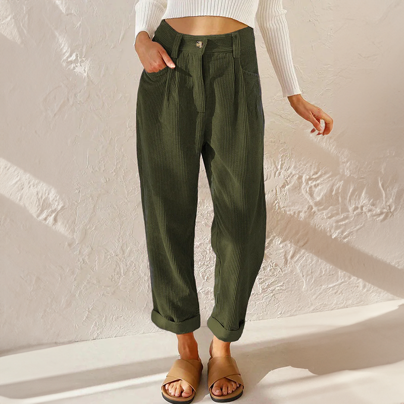 High Waist Corduroy Carrot Cut Pants for Women