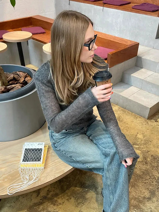 Fitted long-sleeve top with round neck for Women