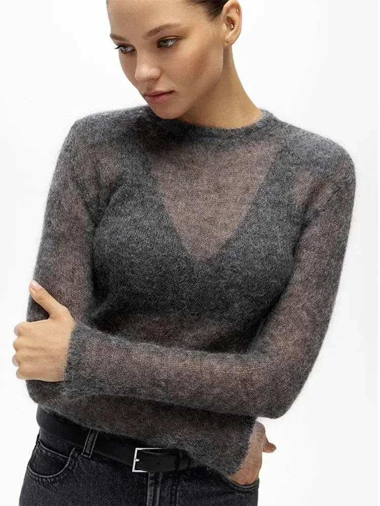 Fitted long-sleeve top with round neck for Women