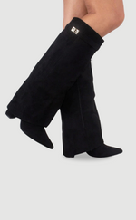 Elegant Black Suede Boots with Golden Details for Women