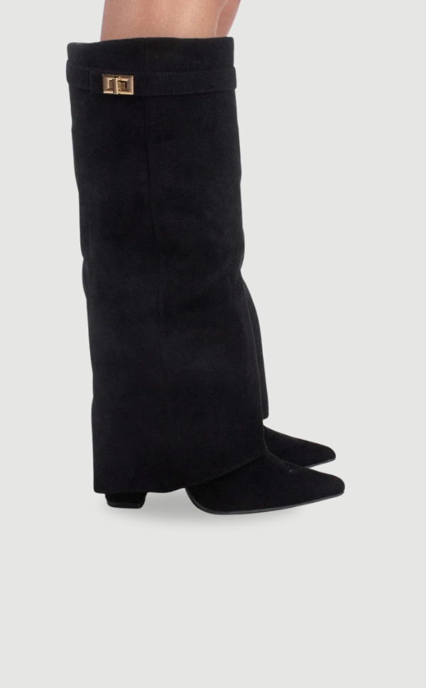 Elegant Black Suede Boots with Golden Details for Women