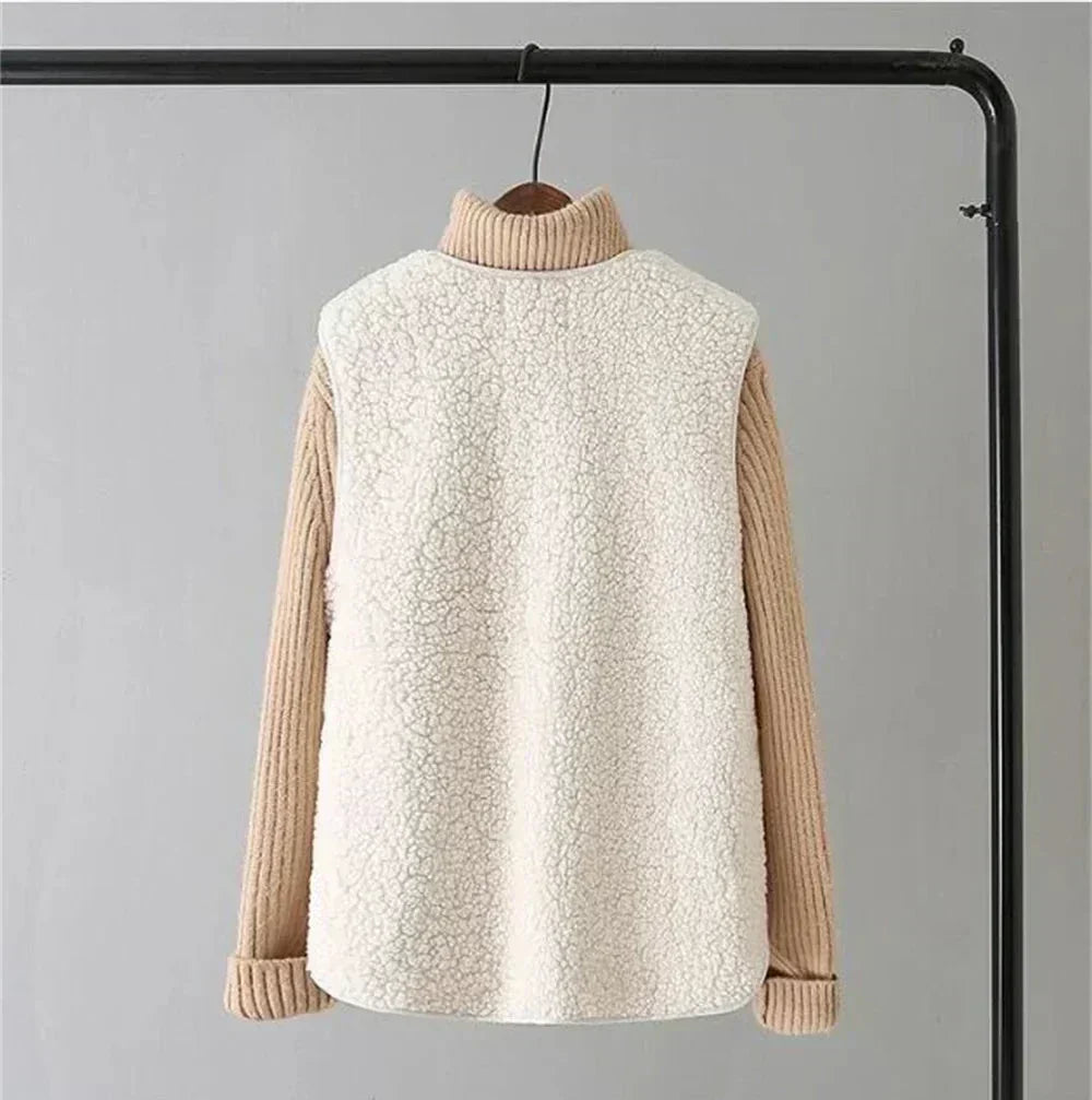 Sherpa Fleece Sleeveless Vest with Sheepskin Effect for Women