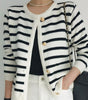 Striped Knitted Cardigan in Tweed Style for Women