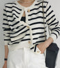 Striped Knitted Cardigan in Tweed Style for Women