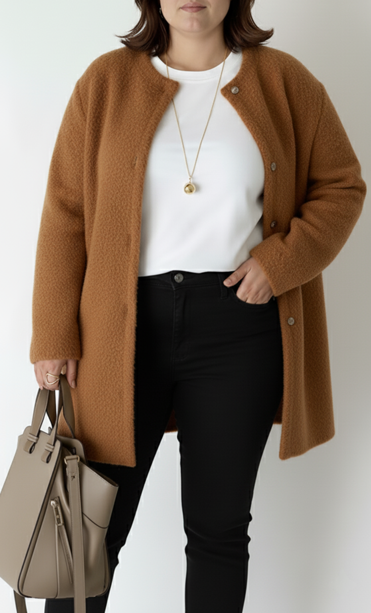 Long Oversized Knit Cardigan with Round Neck for Women
