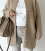 Long Oversized Knit Cardigan with Round Neck for Women
