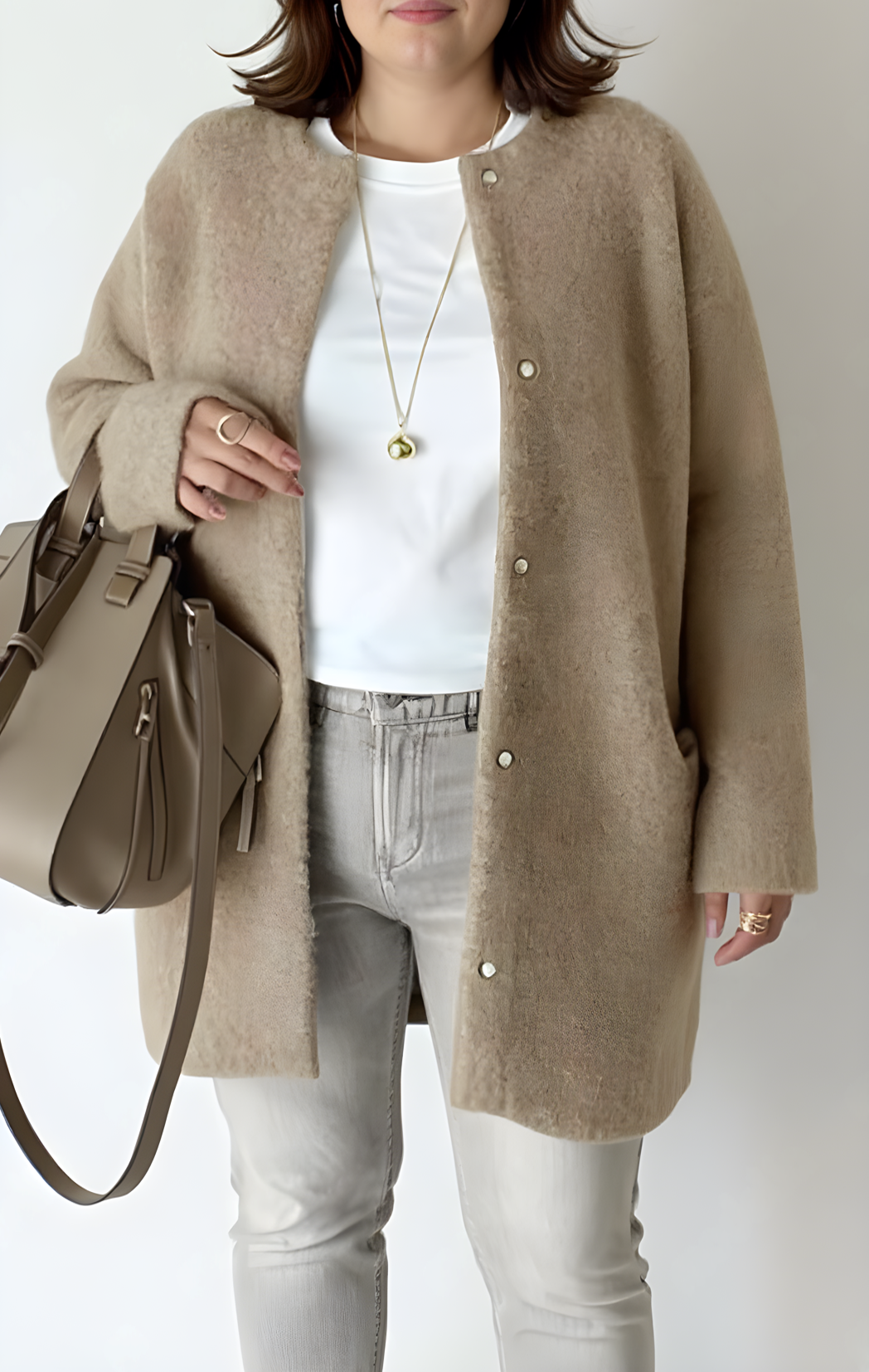 Long Oversized Knit Cardigan with Round Neck for Women