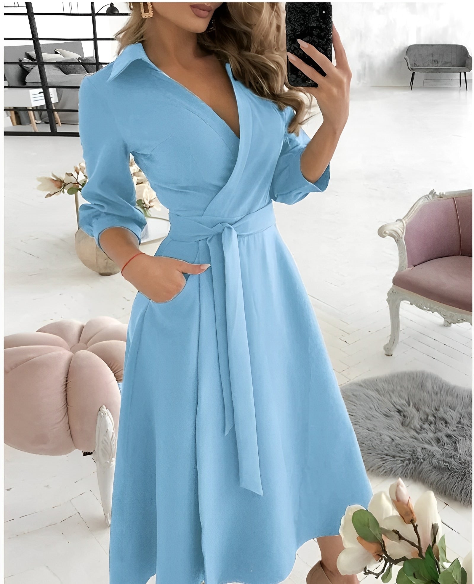 Elegant Long-Sleeve Midi Dress for Women | Ideal for Special Occasions
