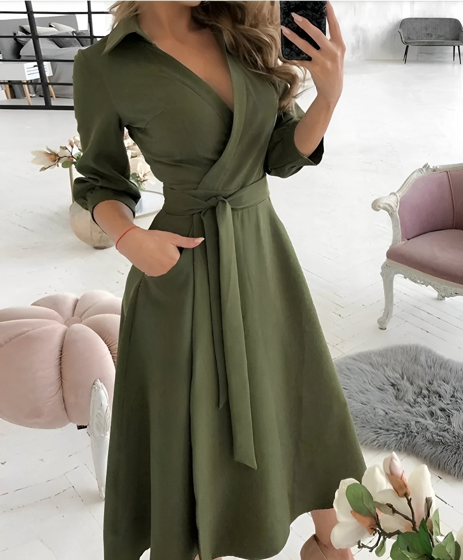 Elegant Long-Sleeve Midi Dress for Women | Ideal for Special Occasions