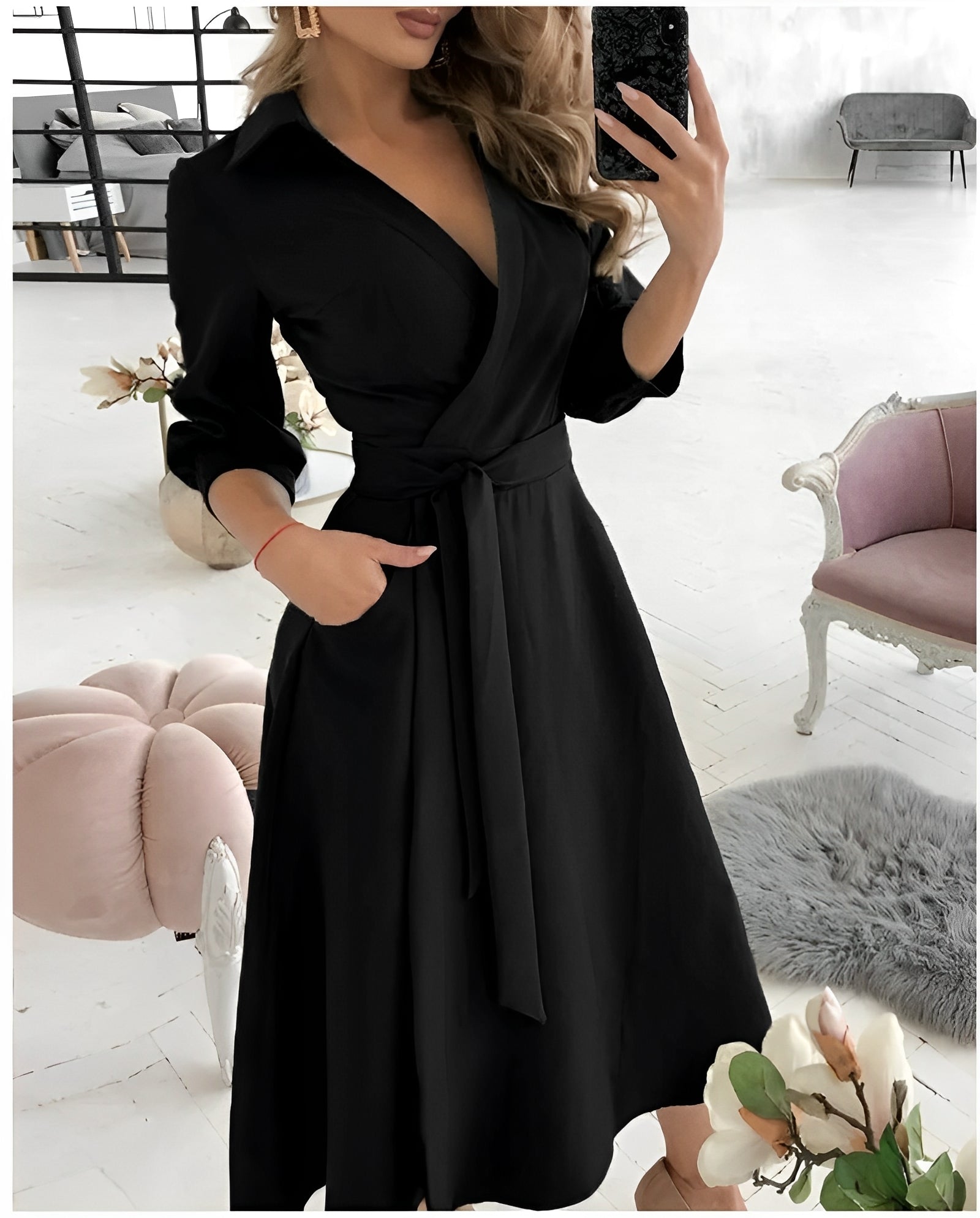 Elegant Long-Sleeve Midi Dress for Women | Ideal for Special Occasions