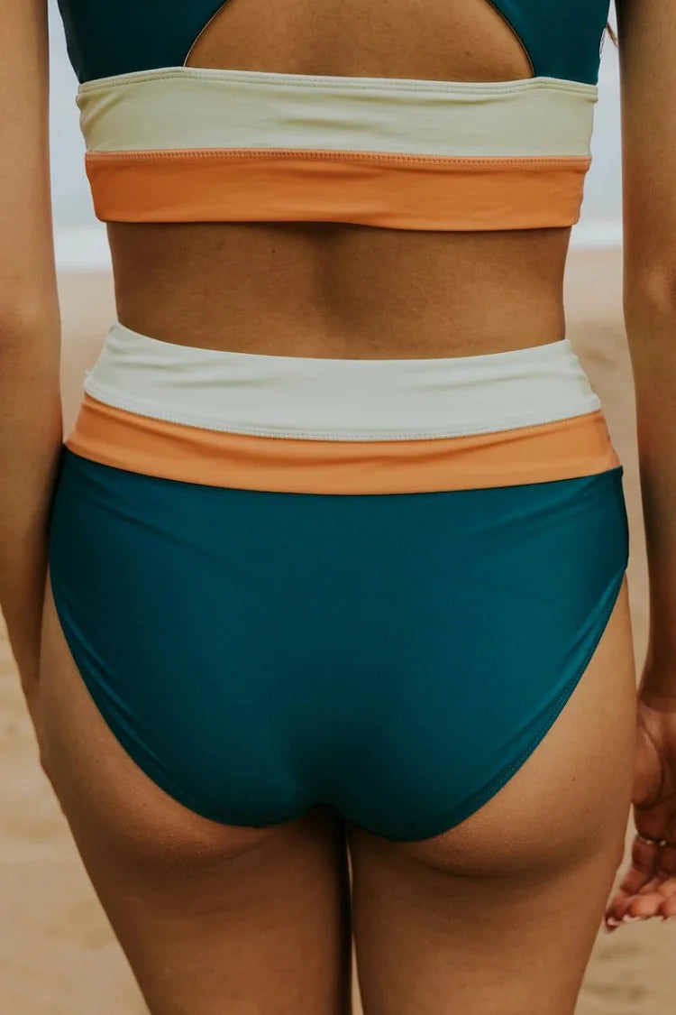 High-Waisted Colorblock Bikini Set for Women
