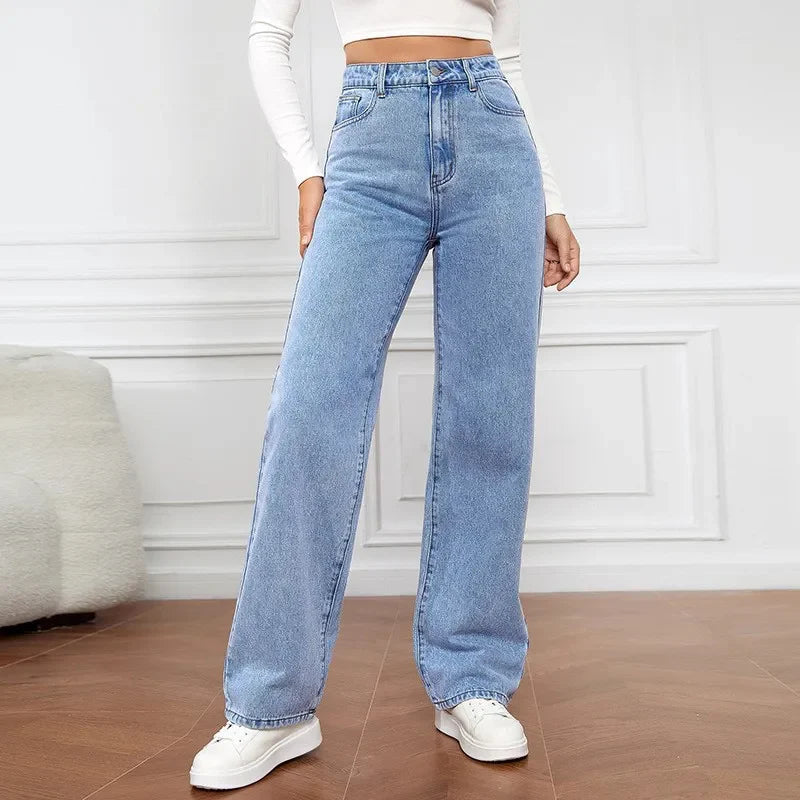 High-waisted straight jeans for women