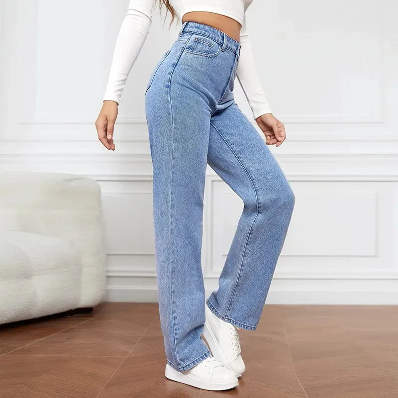 High-waisted straight jeans for women