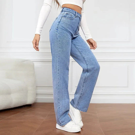 High-waisted straight jeans for women